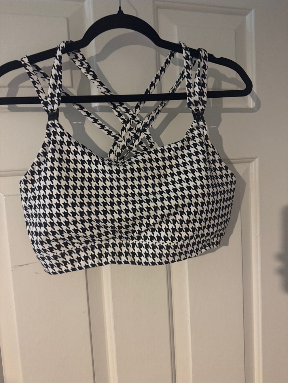 Black & White Houndstooth Nursing Strappy Sports Bra
